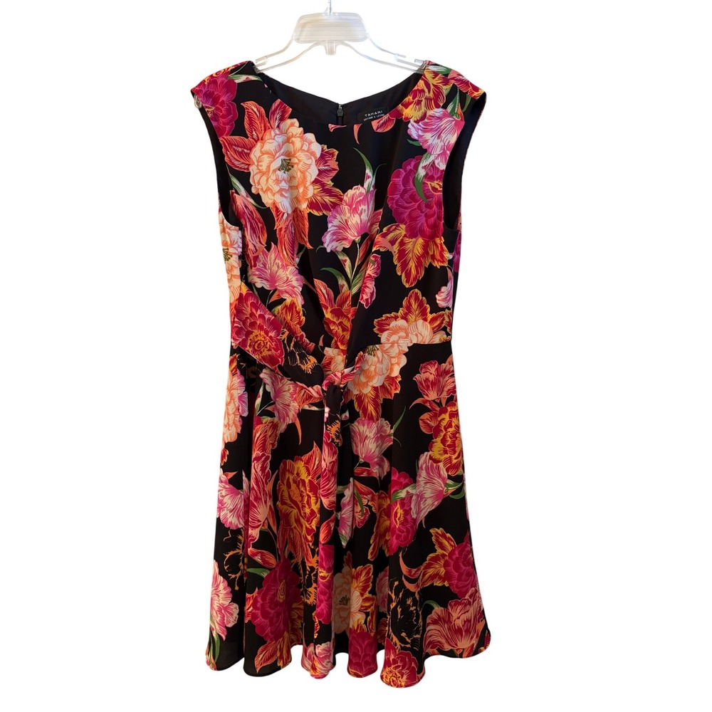 Tahari Arthur S Levine‎ Floral Front Knot Fit & Flare Dress Party SZ 12